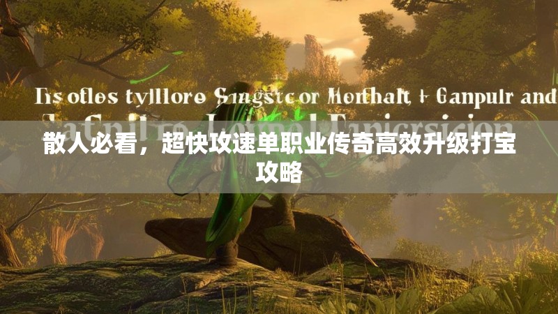 散人必看,超快攻速单职业传奇高效升级打宝攻略