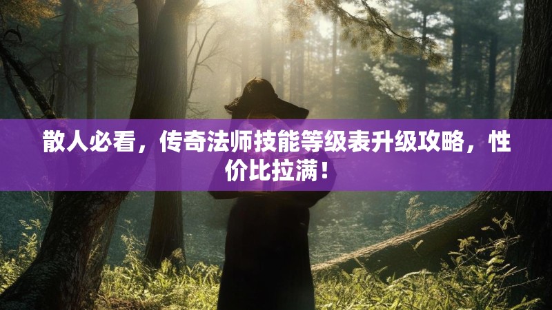 散人必看,传奇法师技能等级表升级攻略,性价比拉满!