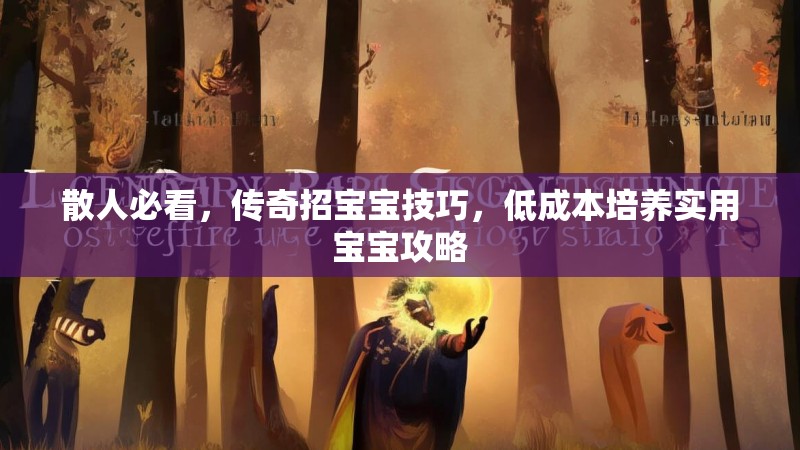 散人必看，传奇招宝宝技巧，低成本培养实用宝宝攻略