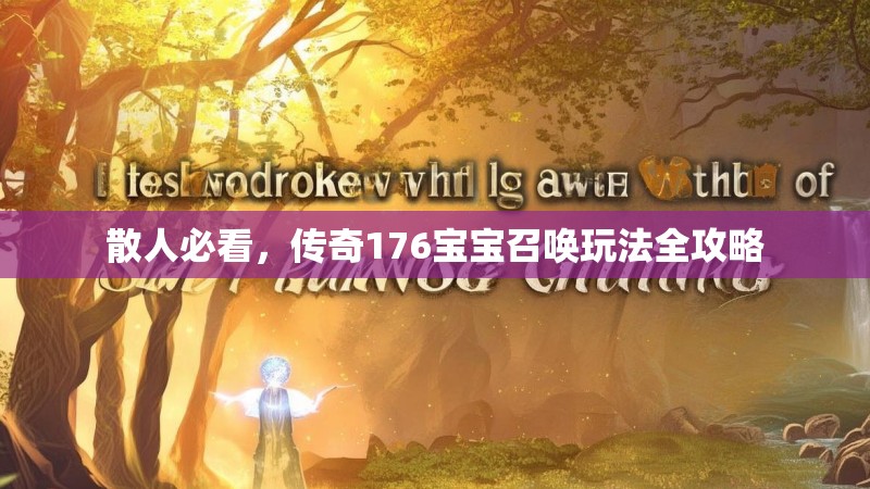 散人必看,传奇176宝宝召唤玩法全攻略
