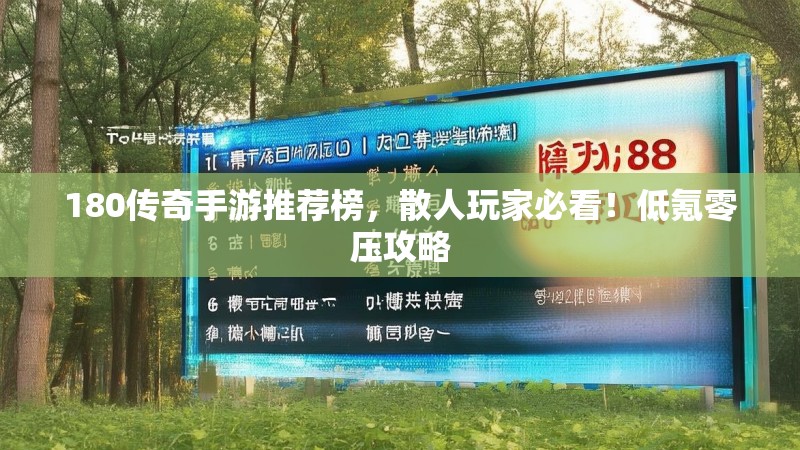 180传奇手游推荐榜,散人玩家必看!低氪零压攻略